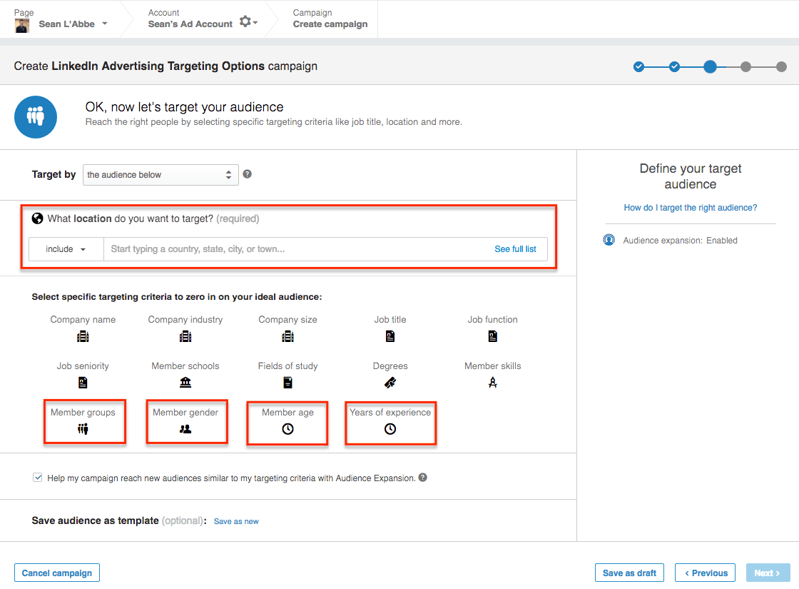 LinkedIn Advertising Targeting Options