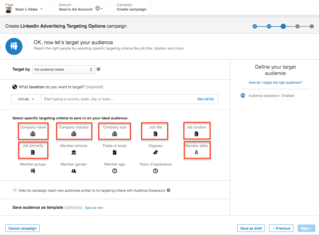 LinkedIn Advertising Targeting Options