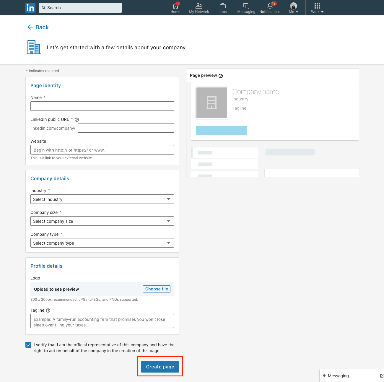 Create a Linkedin Company Page